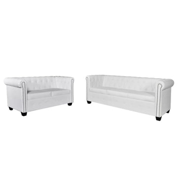 vidaXL Canapé Chesterfield de 2 places et 3 places Blanc Mobilier de salon Sofa