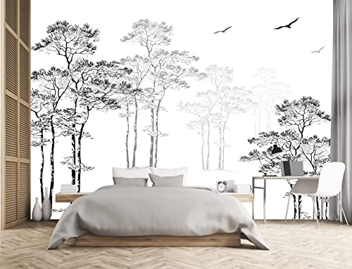 MUNXIN WALLPAPER Papier Peint Panoramique Paysage D'Arbre Croquis Noir Et Blanc Poster Tapisserie Mural Personnalisé 3D Pour Salon Chambre Décoration Murale