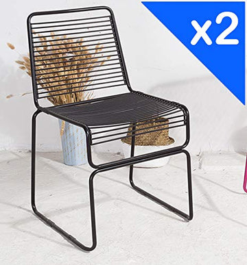 KOSMI.FR - Lot de 2 Chaises Noires Mates métal à barreaux Style Industriel FRIOUL