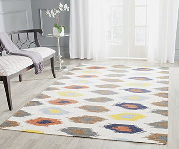 Safavieh Dhurrie Tapis, Tapis tissé à plat Coton de Laine en Ivoire / Multicolore, 120 X 180 cm