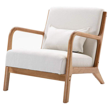 Canapé Chaise en Bois Massif Chaise Longue Soutien Lombaire Ventiler Coussin Tissu Convient pour Chambre Salon Salle d'étude,Blanc