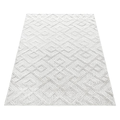 Tapis Moderne Design, élégant, Effet 3D Boho en Losange, rectangulaire, Facile d'entretien, Tapis de Salon, Taille:80 x 250 cm, Couleur : crème