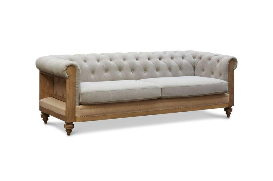 pib Grand Canapé Chesterfield Montaigu Gris - Bois Massif, Haute résistance | Un Magnifique canapé Chesterfield en Toile de Jute à la Structure apparente - Beige (L218 x H72 x P82 cm)