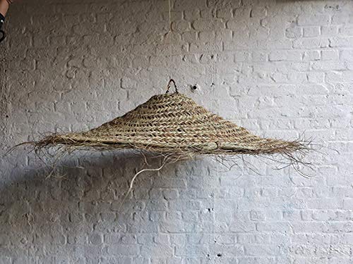 Suspension luminaire parasol en fibre de palmier, suspension doum marocaine, lampe forme parasol, lampe en rotin naturel