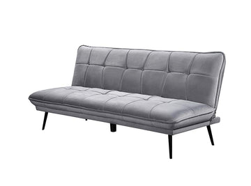 Loungitude Banquette convertible en velours gris perle et pieds métal noirs