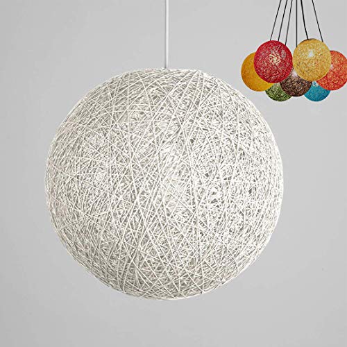 ✨Modern barre de personnalité treillis osier rotin Globe boule Style plafond pendentif lumière abat-jour créatif, café-restaurant, chambre, restaurant simple décoration éclairage (White, 30cm)