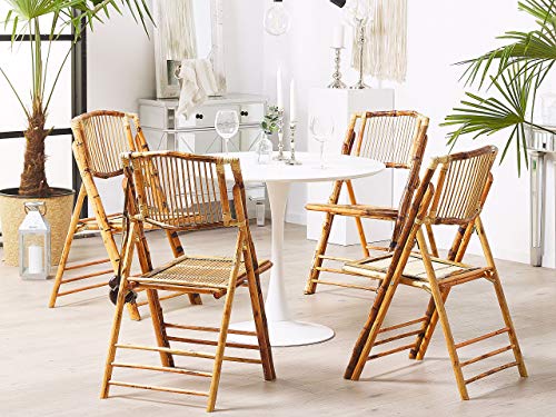 Beliani - Lot de 4 Chaises Pliantes - Trentor - en Bambou et Rotin, Marron