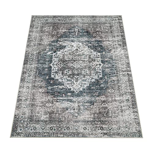 Tapis Salon Chambre Adulte Tissage Plat Moderne Oriental Motif Marocain Ornements Vintage Lavable en Machine, Dimension:160x220 cm, Couleur:Gris