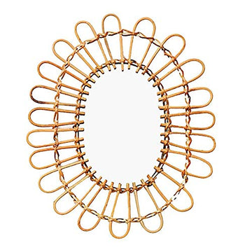 Maquillage Miroir Mural Support Osier Miroir Ovale Coiffeuse Miroir Suspendu Miroir Décorative pour Maison Appartement Salle à Manger Chambre Bébé Nurserie