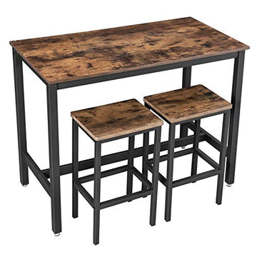 VASAGLE Lot Table et Chaises de Bar, Table Haute avec 2 Tabourets de Style Industriel, pour Cuisine, Salle à Manger, Salon, Marron rustique LBT15X