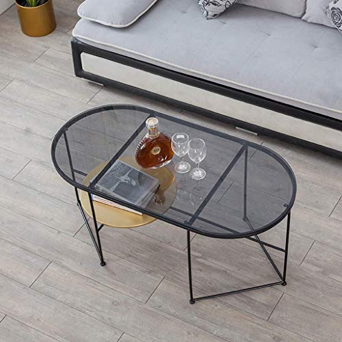 Ovale Table Basse Creative Side Table End Sofa Table avec Verre Trempé Et Pieds En Métal Meubles Salon Noir (Size : 80×40×45cm)