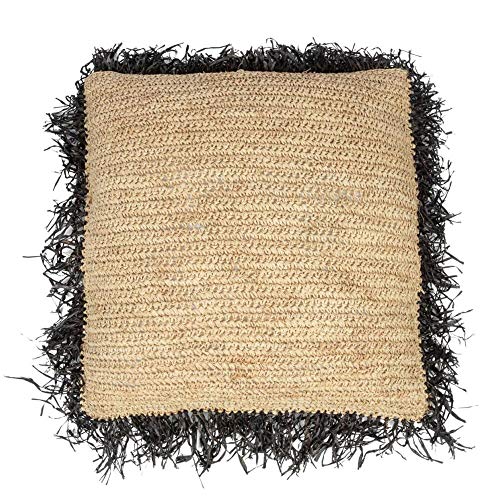 Coussin carré en Raphia - Noir Naturel - L