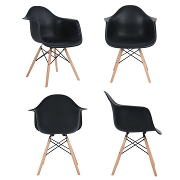 Ajie Inspire DAW Chaise - Noir - Lot de 4 Chaise Salle à Manger Lounge Fauteuil de Bureau avec Jambe de Bois de hêtre Massif