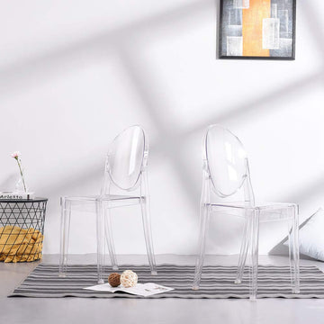 Across-EU Shop Lot de 2 Ghost Chaises en Acrylique Polycarbonate pour Salle à Manger, Salon, Bureau, Restaurant et Jardin, Taille: 91*35*48cm, Poids: 9kg, Transparent