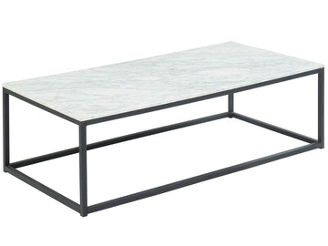 HOMIFAB Table Basse rectangulaire 120 cm en marbre Blanc et Pieds en métal Noir - Collection Telma.