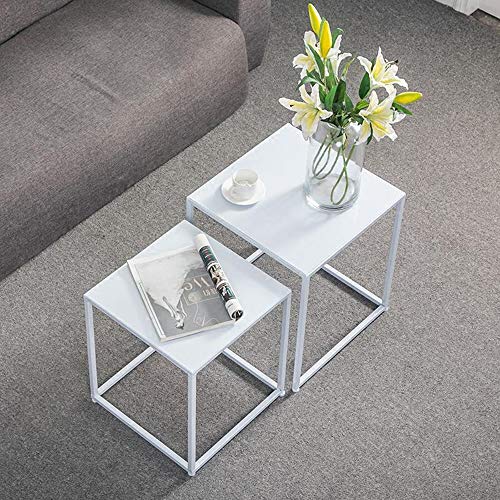 Tables Basses, Ensemble de 2 Tables gigognes Tables d'appoint de canapé en Fer Nordique Petite Table carrée empilable 44 × 37 × 44 cm + 50 × 40 × 50 cm (Couleur : Blanc)