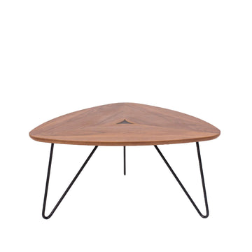 Marque Amazon - Rivet - Table basse triangulaire, en noyer et à base en métal noir, 77 x 65 x 56 cm