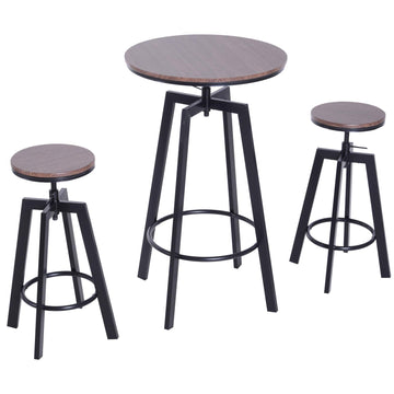 Homcom Ensemble Table de Bar Design Industriel + 2 tabourets Hauteur réglable MDF Coloris Bois Noyer Acier Noir