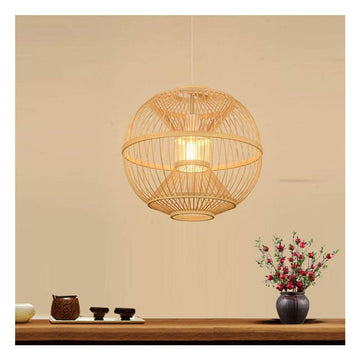 RENYAFEI STYLE PASTORAL ROTIN LUSTRE OSIER ROTIN SUSPENSION SPHÉRIQUE LAMPE EN OSIER NATUREL POUR CHAMBRE BALCON SALON DE THÉ E27 (SANS SOURCE DE LUMIÈRE) 40 * 42CM