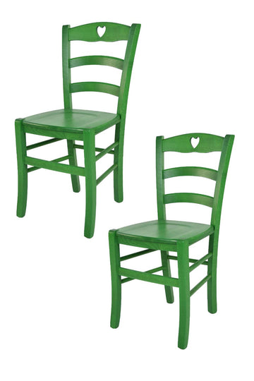 Tommychairs - Set 2 Chaises Cuore pour la Cuisine, Bar et la Salle à Manger, Structure en Bois et Assise en Bois Coleur Aniline Verte