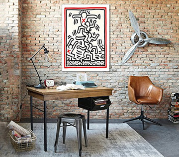 Giallobus - Cadre - Impression sur Toile Canvas - Keith Haring - Untitled - Pop Art - 100 x 140 CM