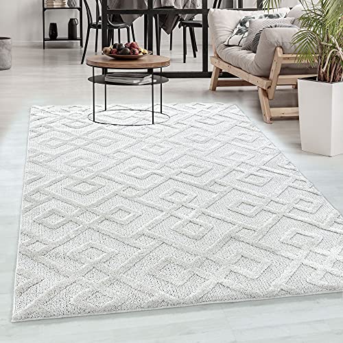 Tapis Moderne Design, élégant, Effet 3D Boho en Losange, rectangulaire, Facile d'entretien, Tapis de Salon, Taille:80 x 250 cm, Couleur : crème