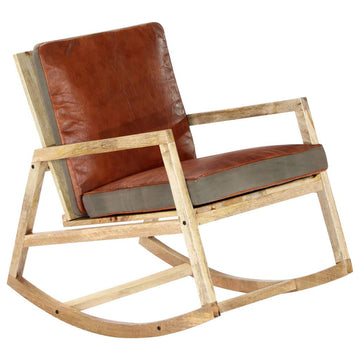 Retrome Fauteuil à Bascule Marron Cuir véritable et manguier Massif 2019 Nouveau Style