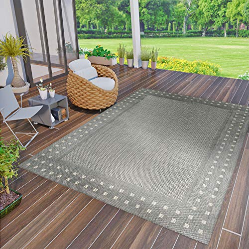 VIMODA Robuste Tisséà Plat Tapis in et Extérieur Approprié 100% Polypropylène - Gris, 80x150 cm