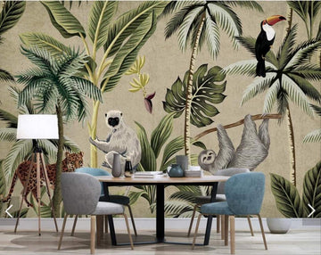 YFXGSTLI Papier Peint Toucan Singe Tropical Papier Peint Mural pour Mur De Mur Murales Murales Peintes À La Main Salon 3D Personnaliser 200x140cm