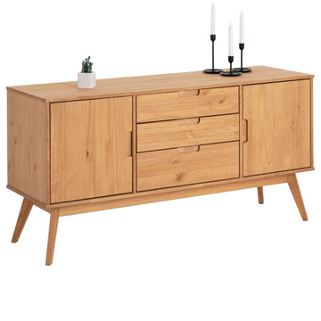 IDIMEX Buffet Tivoli Style scandinave Design Vintage Nordique Commode bahut vaisselier avec 3 tiroirs et 2 Portes battantes, en pin Massif Finition Bois Naturel teinté