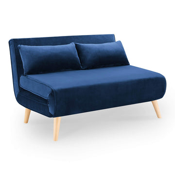 DecoInParis Banquette Convertible 2 Places en Velours Tonka (Bleu)