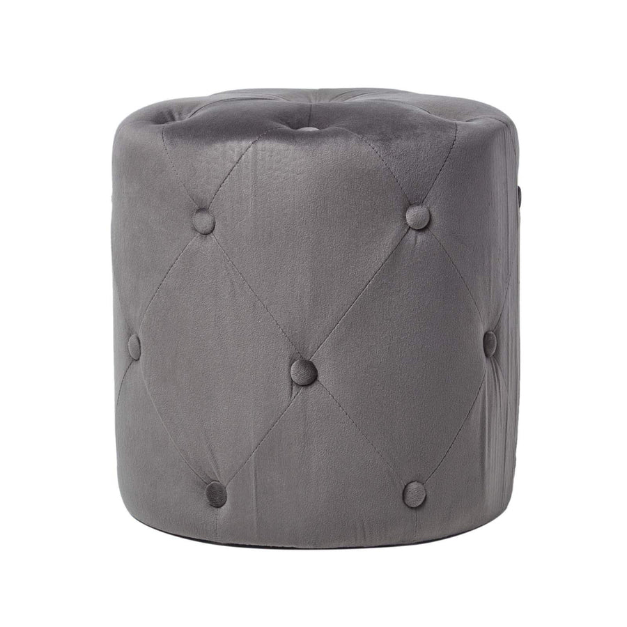 Homescapes Pouf Rond en Velours capitonné Windsor, Tabouret ou Repose-Pieds, Gris, 40 x 40 x 40 cm