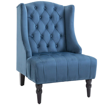 Homcom Fauteuil Chesterfield Grand Confort Dossier Assise capitonné avec Boutons Velours Bleu