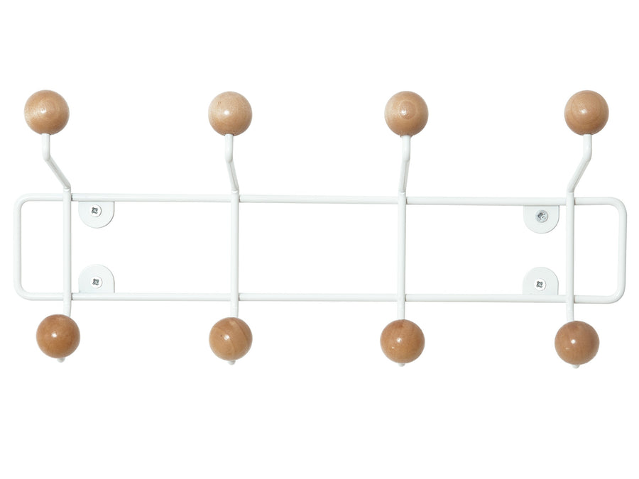 Pt, PT2454 Porte-manteaux mural Saturnus Métal blanc Boules bois beige H15 x 34,5 x 10 cm