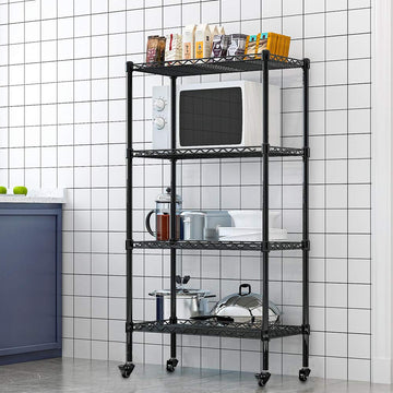 LENTIA Etagère 4 roulettes Noir, Métal, 4 Tiers-Black, 75 * 35 * 120cm