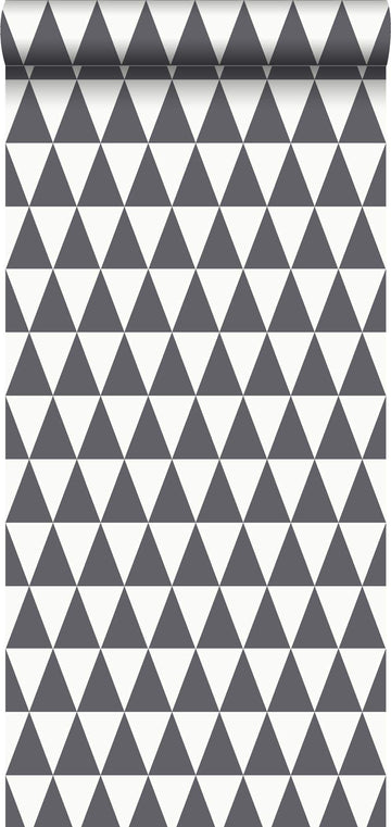 papier peint triangles géométriques graphiques noir et blanc mat - 148672 - d'ESTAhome.nl