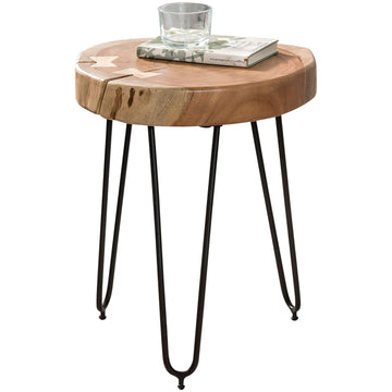 FineBuy Table d'appoint Bois Massif/Métal Acacia 35 x 46 x 35 cm Table Basse Salon | Bout de canapé est - Table de téléphone - Table en Bois Rond