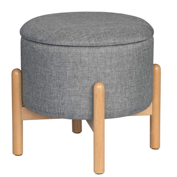 eSituro SOM0113 Tabouret Pouf Rond de Rangement avec Couvercle Amovible,Tabouret Coffre en Tissu et Bois Massif Gris Clair