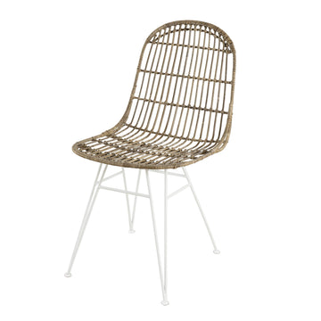 MACABANE Lot de 2 Chaises, Pieds en Métal, Beige/Blanc, 45 x 62 x 85 cm