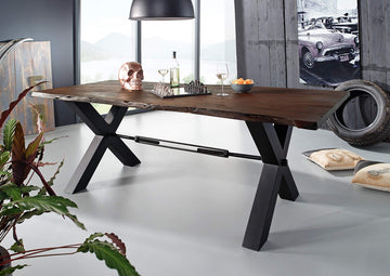 Table à manger 180x100cm - Bois massif d'acacia laqué (Brun/Anthracite) - IRON LABEL #100