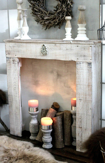 dekorie67 Console de cheminée Cheminée décorative Manteau de cheminée en bois blanc antique prêt à l'emploi