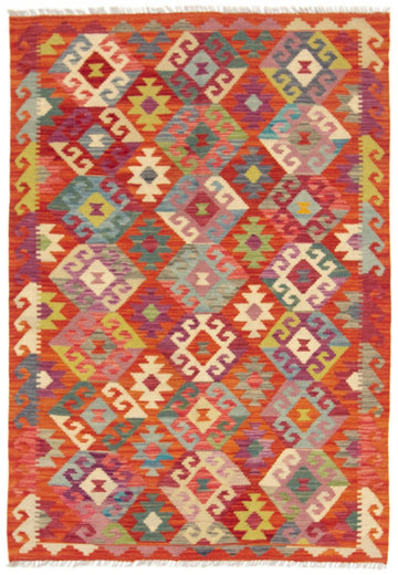 CarpetFine: Tapis Kilim Afghan - 123x178 cm Multicolore - Géométrique