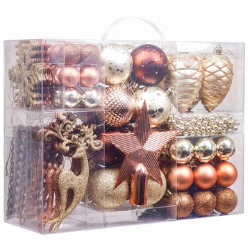 Valery Madelyn 100pcs Boules de Noël Ornements 3-8cm, décoration de Boules de Noël incassables en cuivre et en Plastique doré, Cadeaux de pendentifs de Sapin de Noël (Woodland)