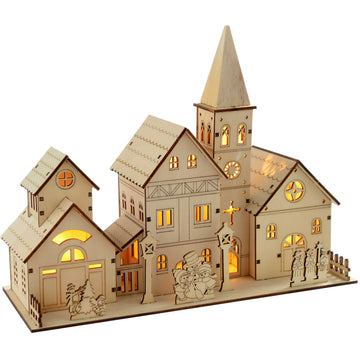 WeRChristmas 28 cm en Bois Grand Modèle scène de l'église Décoration de Noël illuminé avec 4 LED Blanc Chaud