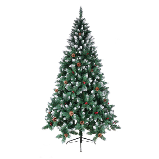 YOUKE Blanc Sapin floqué, PVC Sapin de noël avec pin cônes aux Baies Rouges Charnières Montage Facile Style Nordique Arbre de Noel - Décoration de Noël with 1098 Tips (2.1M)