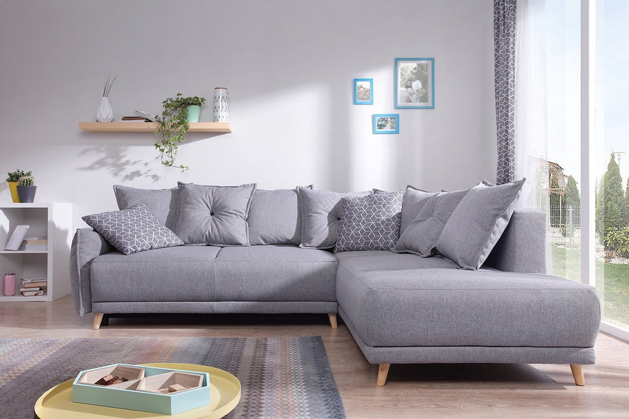 Bobochic Lena - Canapé scandinave d'angle Droit - Gris Clair - 236x90x190cm