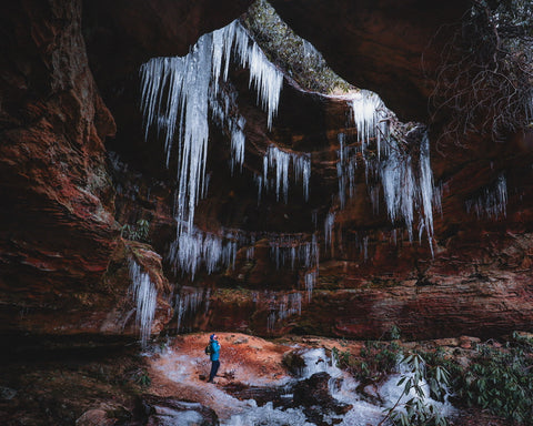 a frozen Hopewell Arch in red river gorge Kentucky 