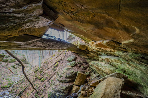 View of ravine arch waterfall in yellow birch ravine nature preserve Indiana 