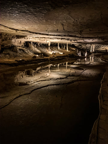 mirror lake along dripstone trail tour in marengo cave