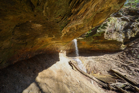 View from behind  falls of boulder canyon along trail 9 in Turkey Run State Park Indiana 